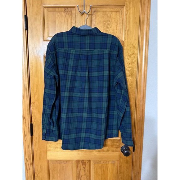 Eddie Bauer Mens Classic Fit Plaid Flannel Shirt Long Sleeve Blue Green XL - Picture 7 of 7